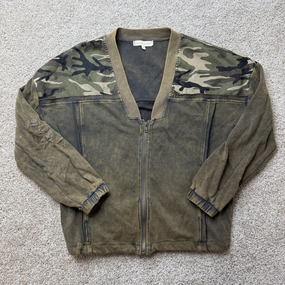 Gilded Intent Jacket Womens Small Green Camo French Terry Full Zip Unlined